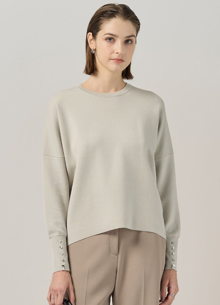 壓縮羊毛落肩針織上衣